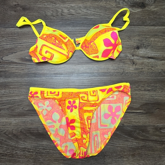 No Boundaries Other - No Boundaries Yellow and Pink Floral Pattern Bikini